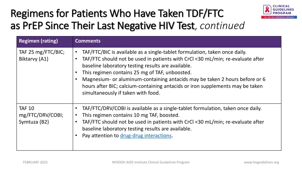 regimens for patients who have taken 1