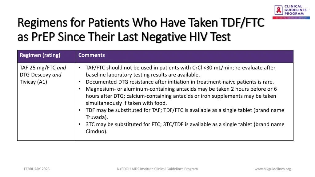 regimens for patients who have taken