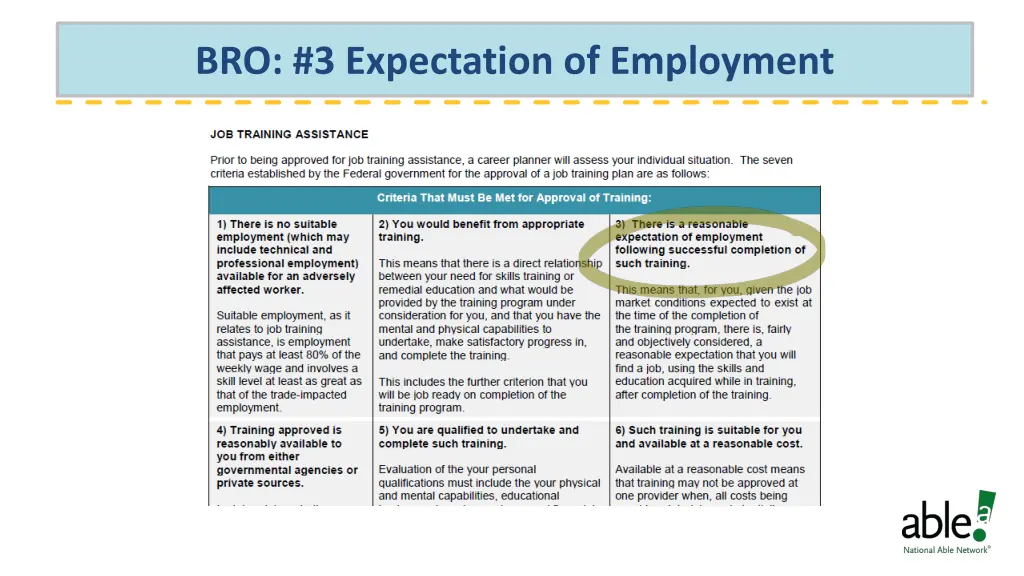 bro 3 expectation of employment