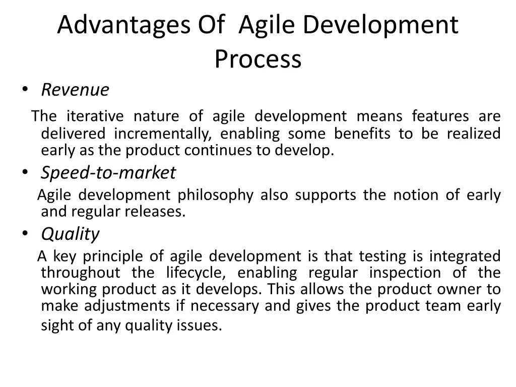 advantages of agile development process revenue