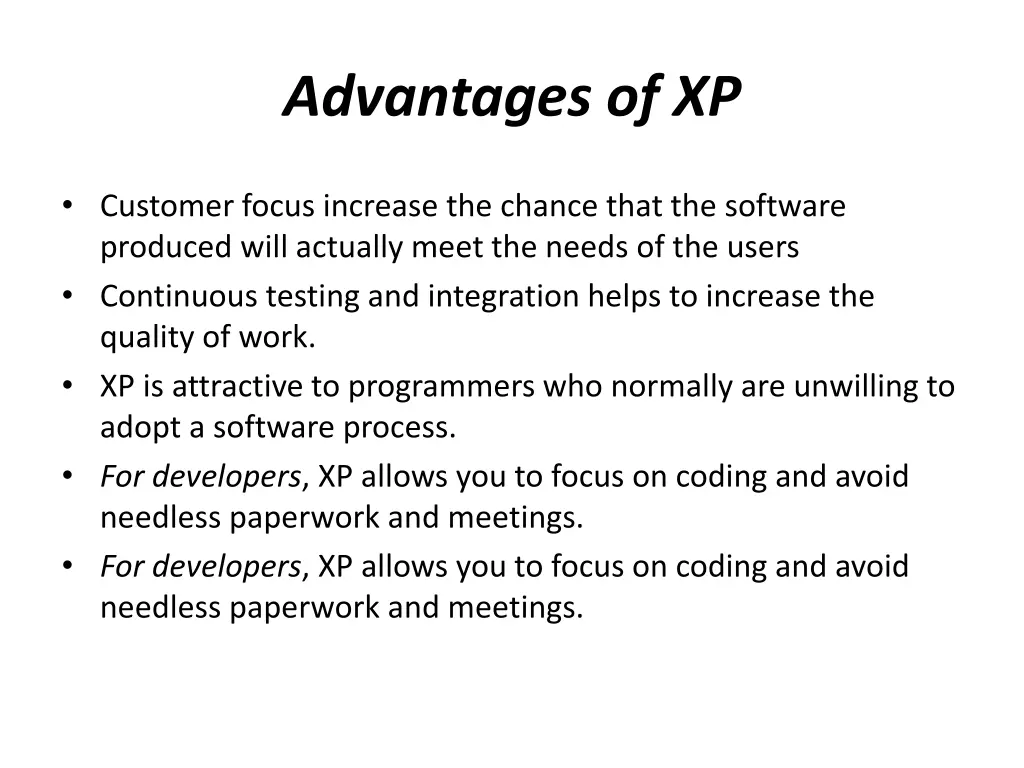 advantages of xp