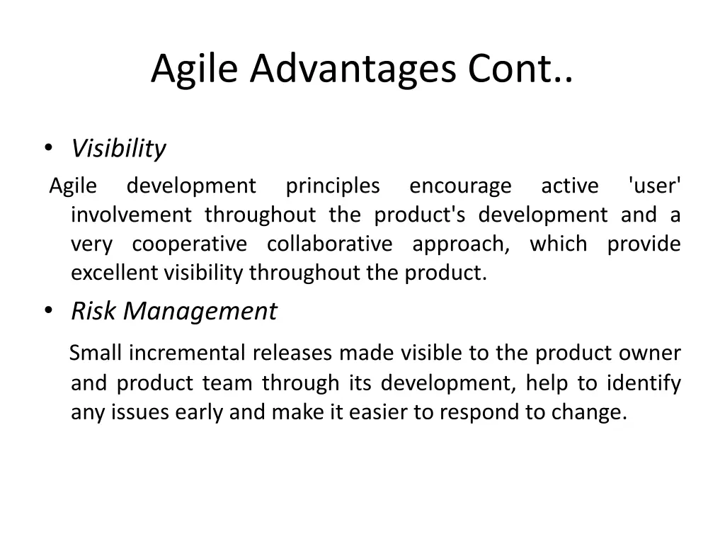 agile advantages cont