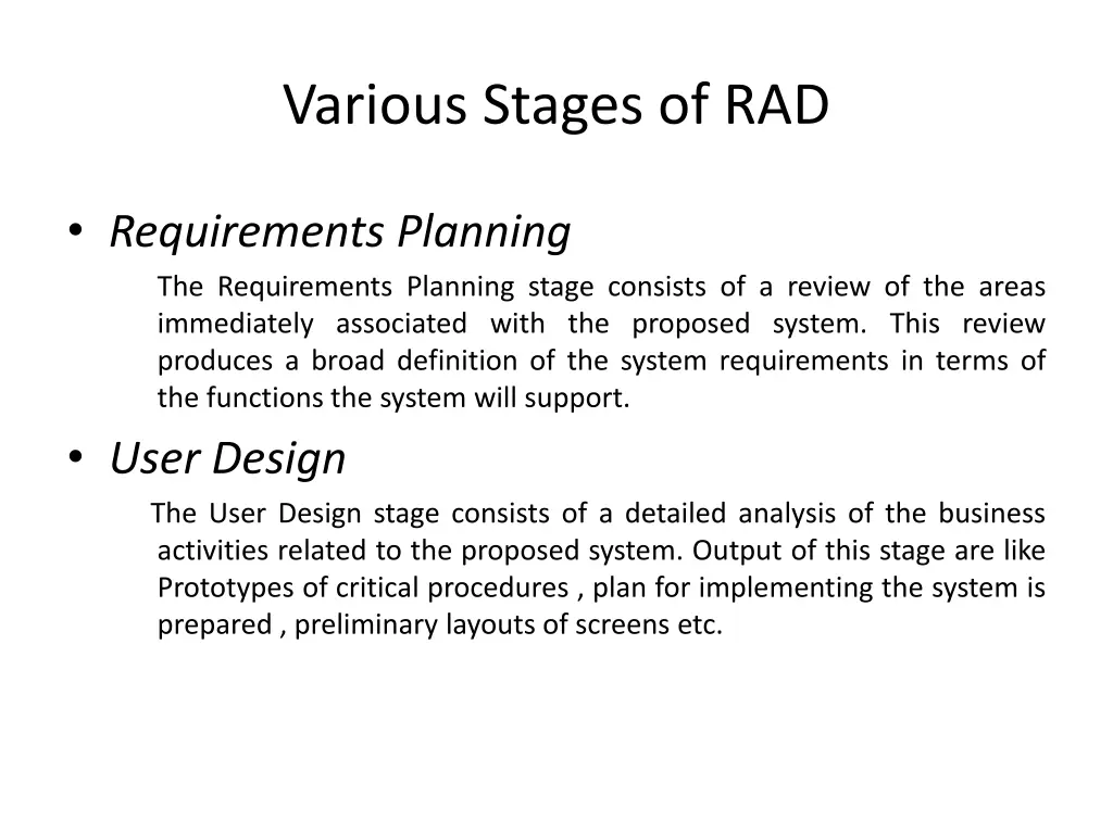 various stages of rad