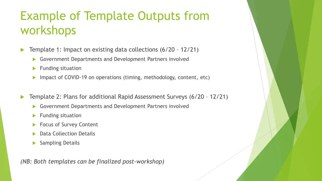 example of template outputs from workshops