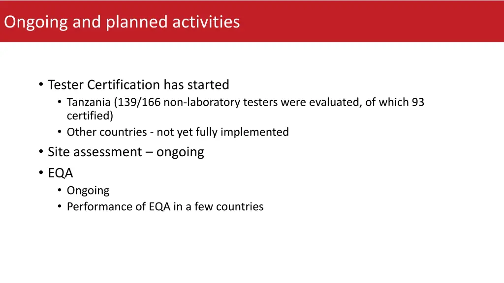 ongoing and planned activities