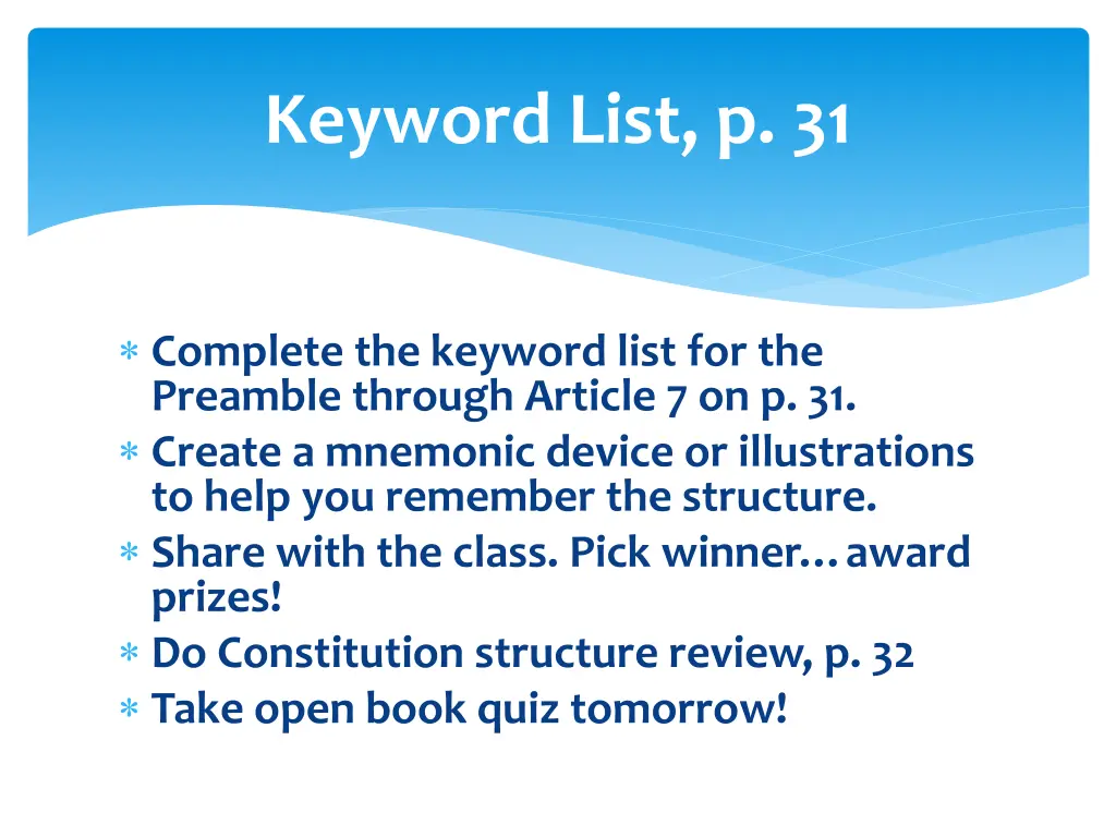 keyword list p 31