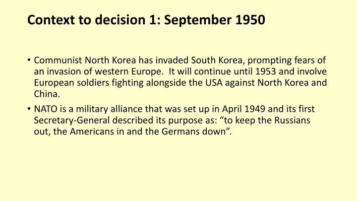 context to decision 1 september 1950