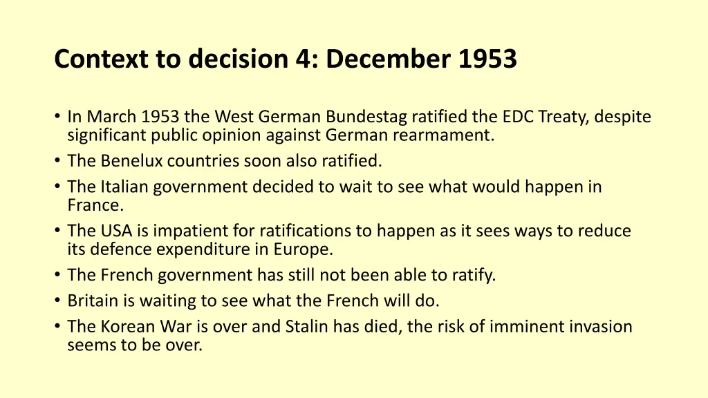 context to decision 4 december 1953