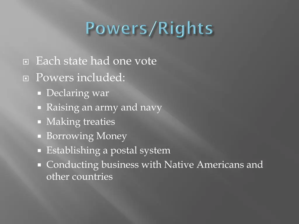 each state had one vote powers included declaring