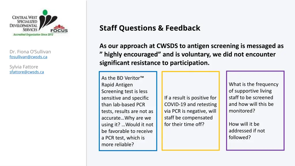 staff questions feedback