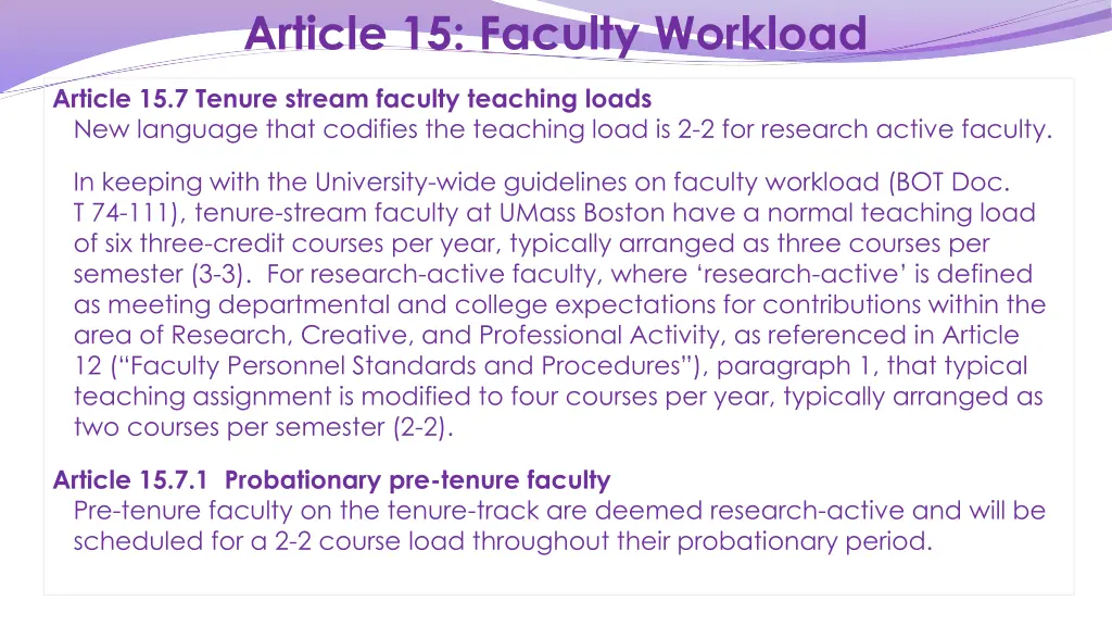 article 15 faculty workload