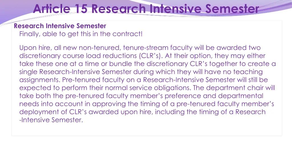 article 15 research intensive semester