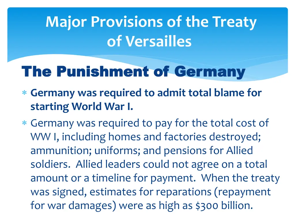 major provisions of the treaty of versailles