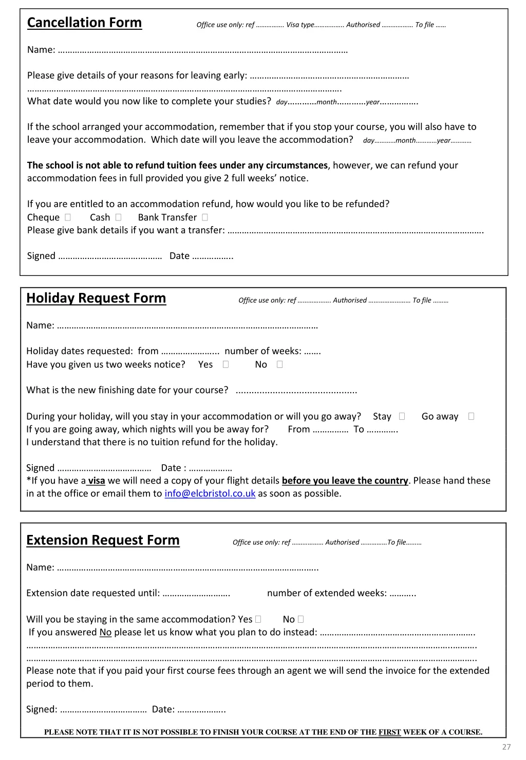 cancellation form office use only ref visa type