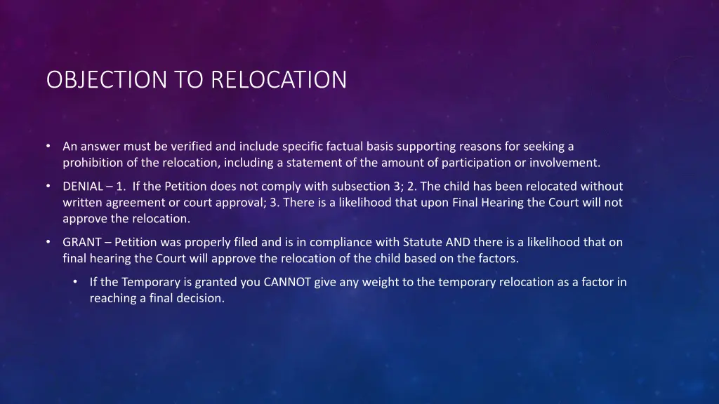 objection to relocation