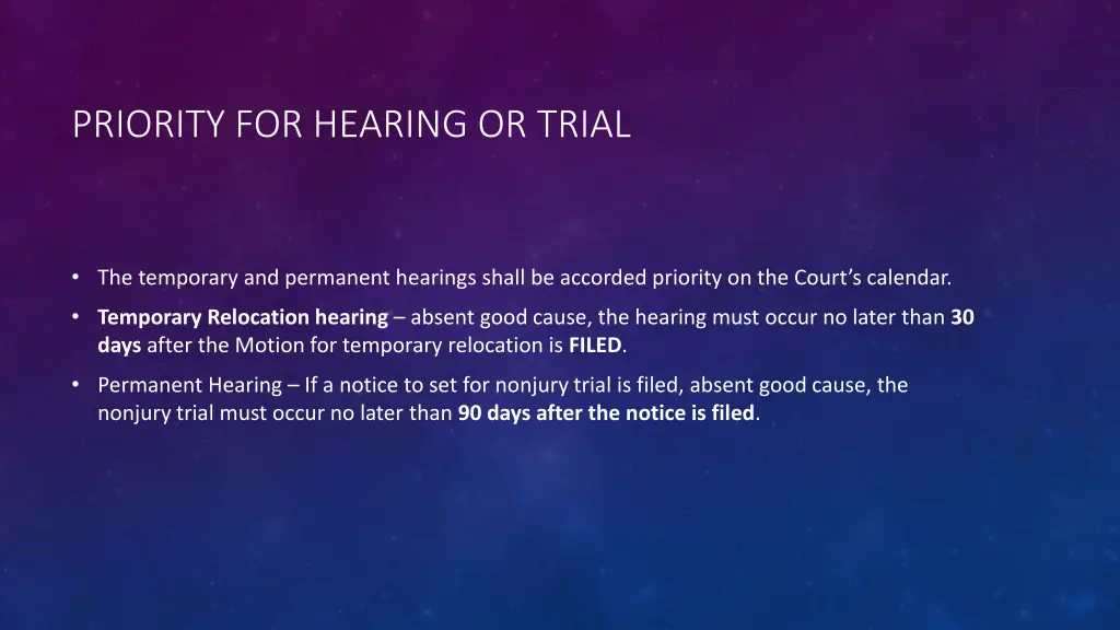 priority for hearing or trial