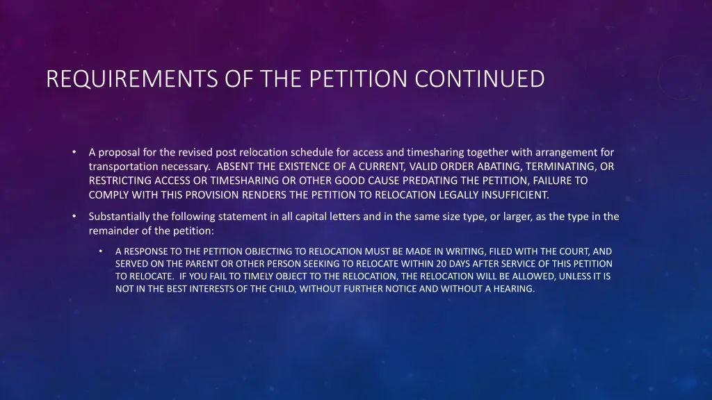 requirements of the petition continued