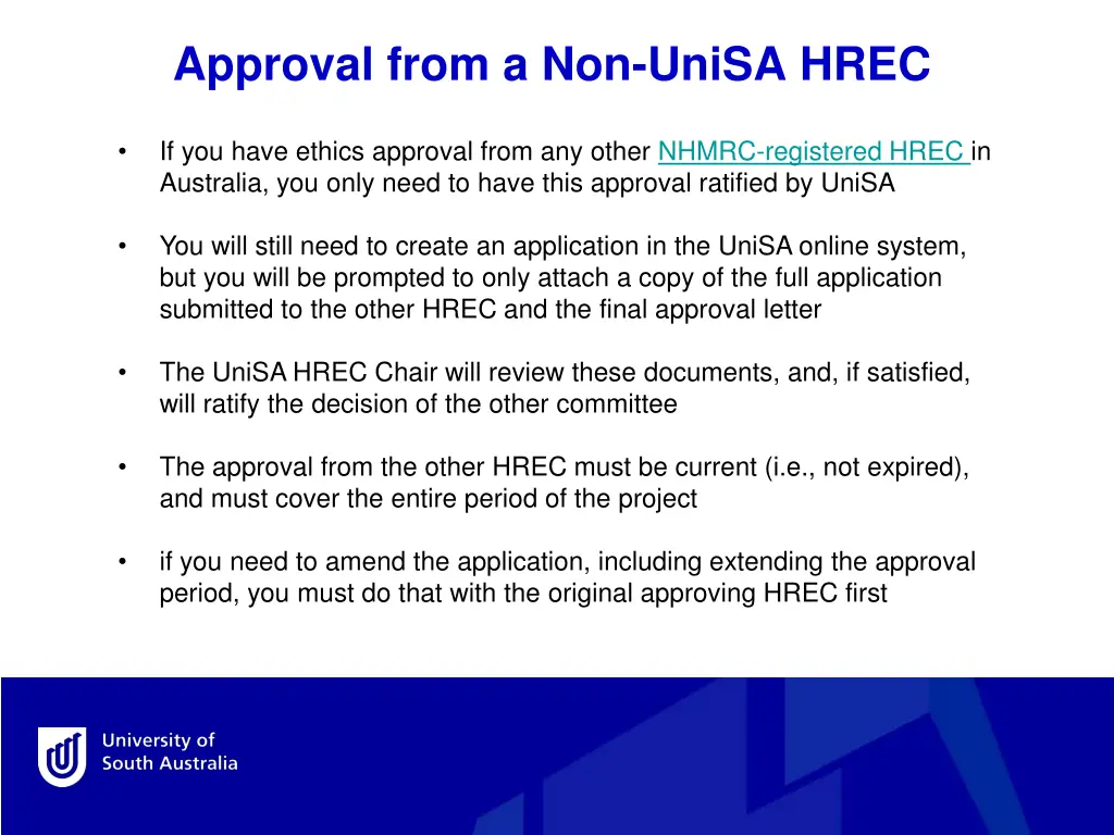 approval from a non unisa hrec