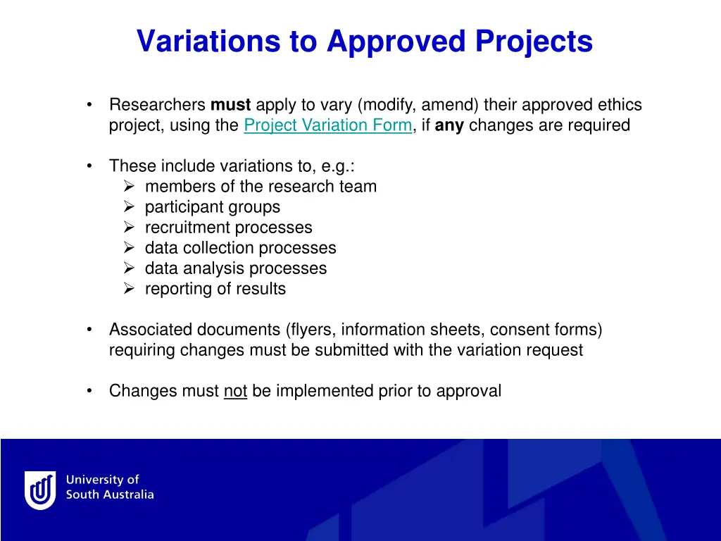 variations to approved projects