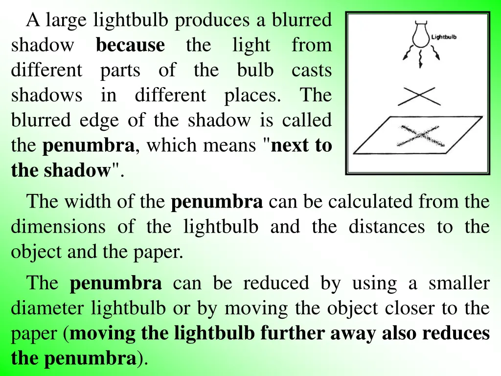 a large lightbulb produces a blurred shadow