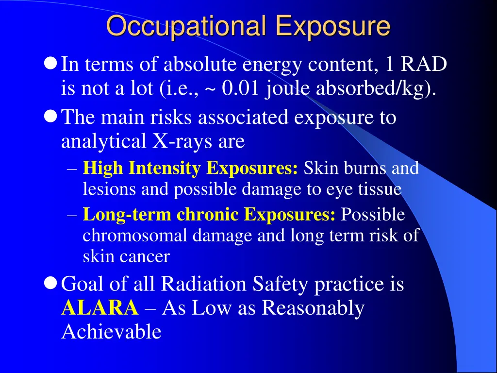 occupational exposure in terms of absolute energy