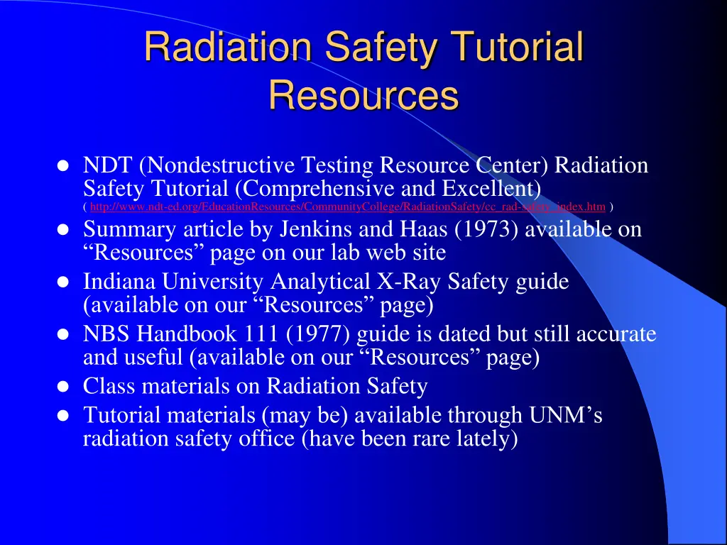 radiation safety tutorial resources