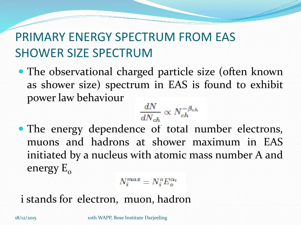 primary energy spectrum from eas shower size