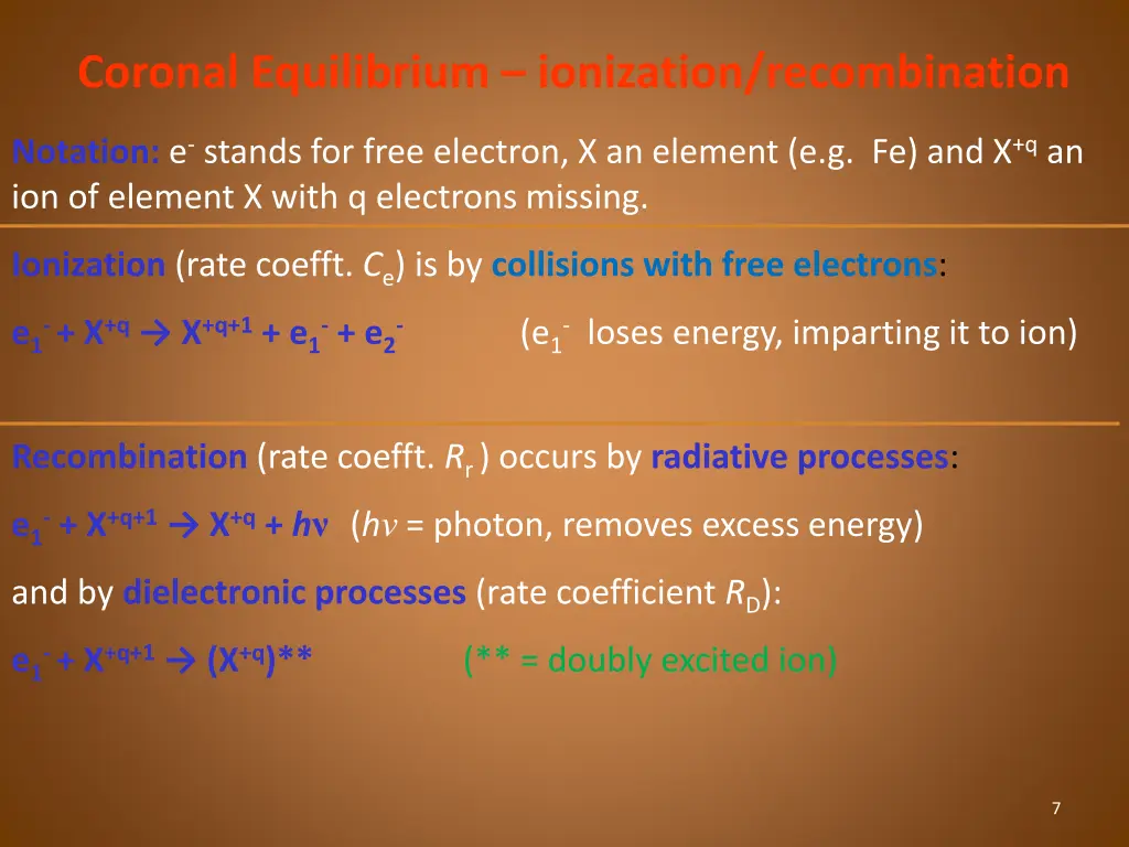 coronal equilibrium ionization recombination