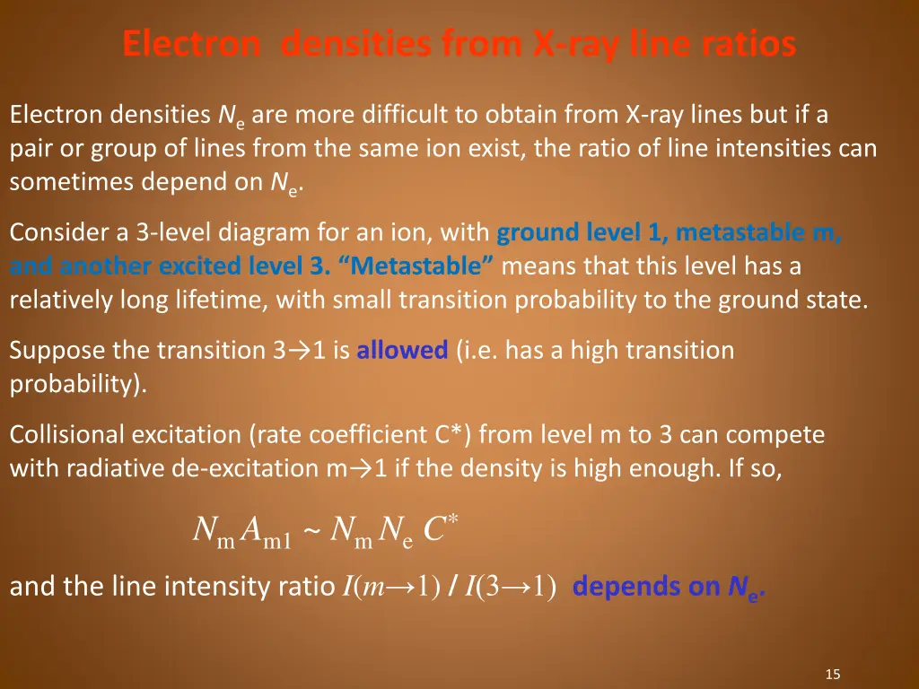 electron densities from x ray line ratios