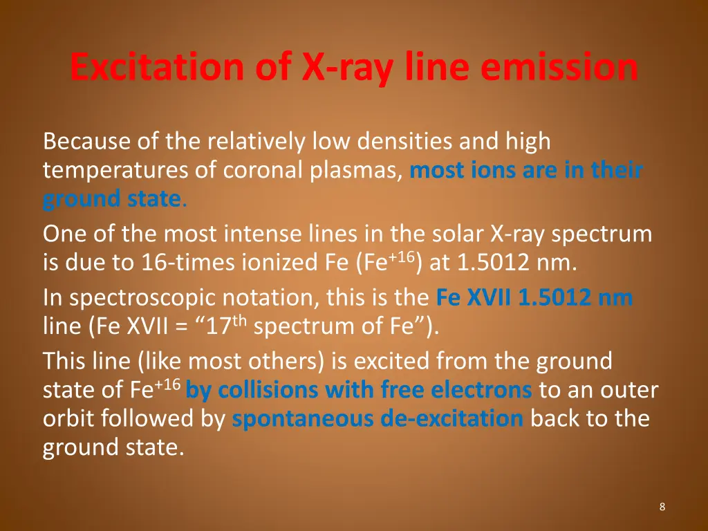 excitation of x ray line emission