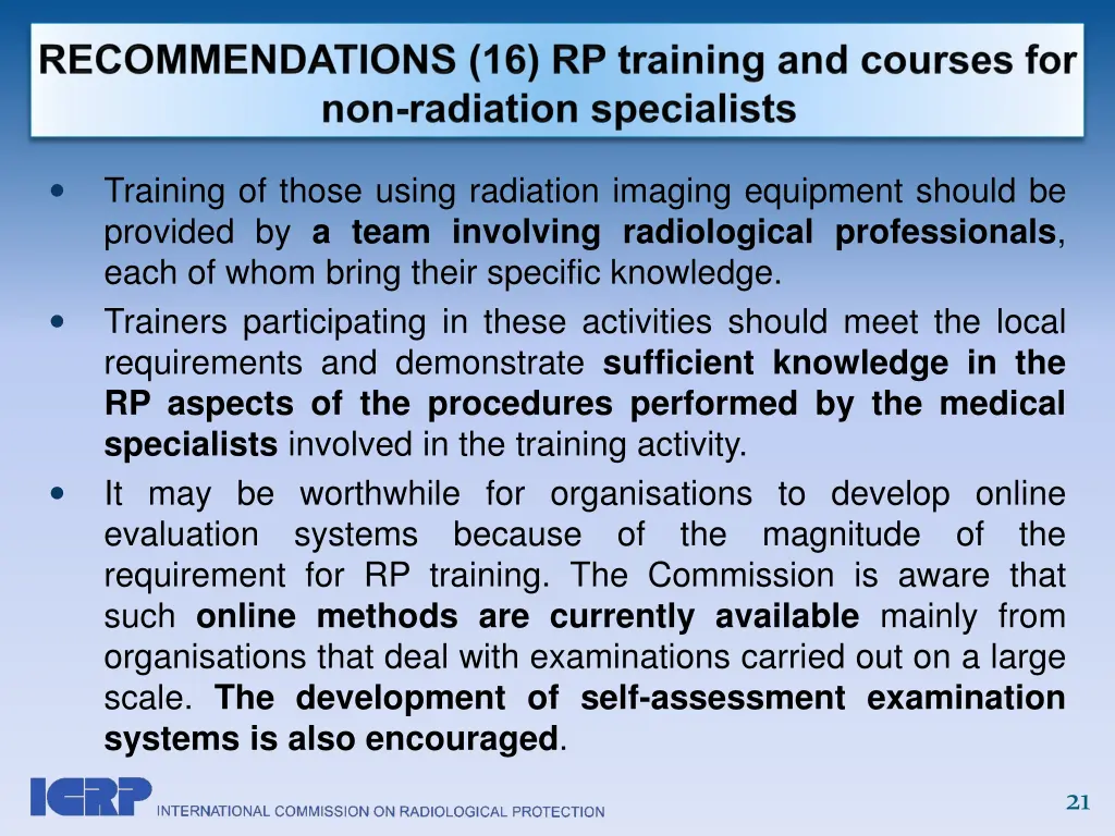 training of those using radiation imaging