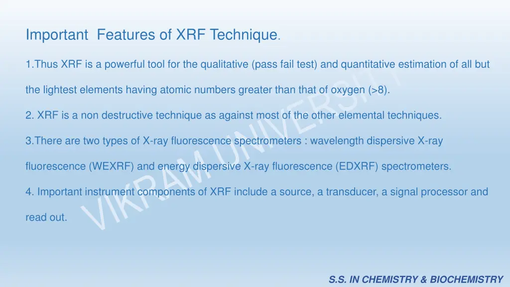 important features of xrf technique