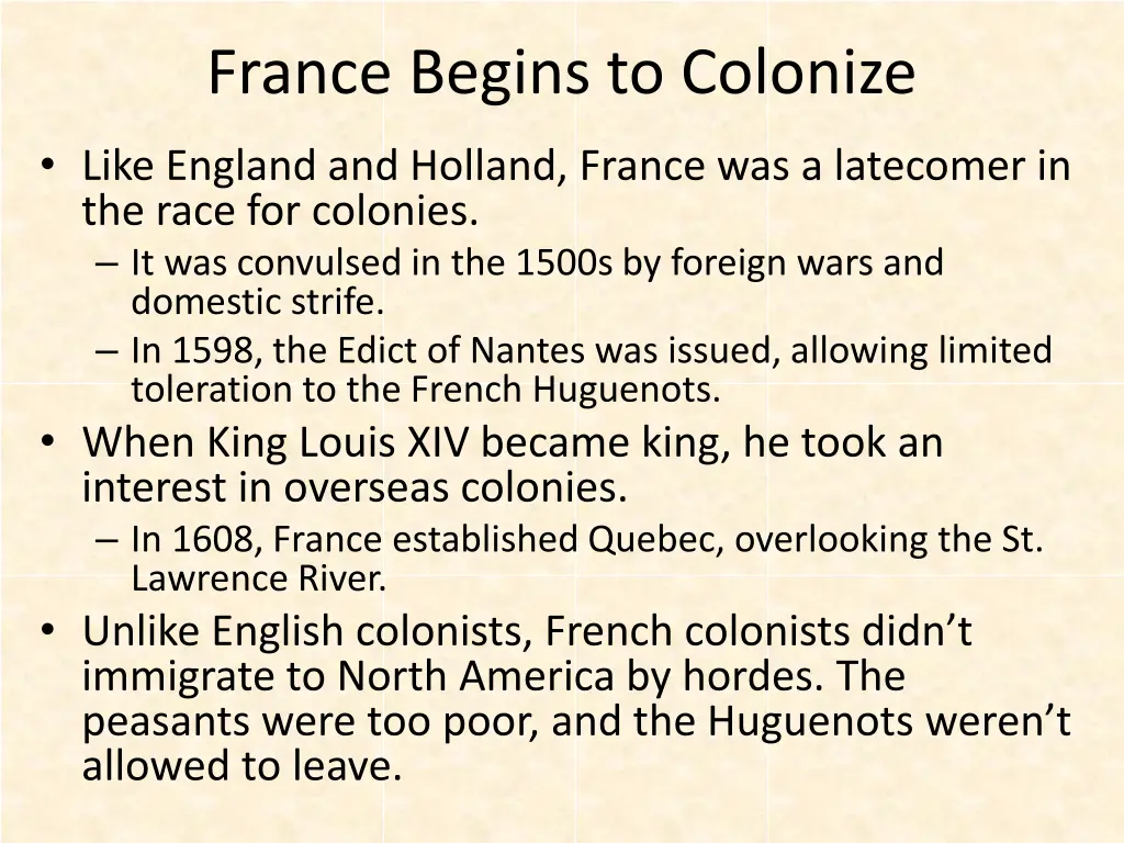 france begins to colonize