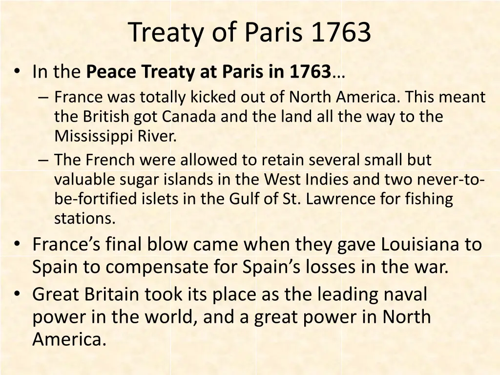 treaty of paris 1763 in the peace treaty at paris