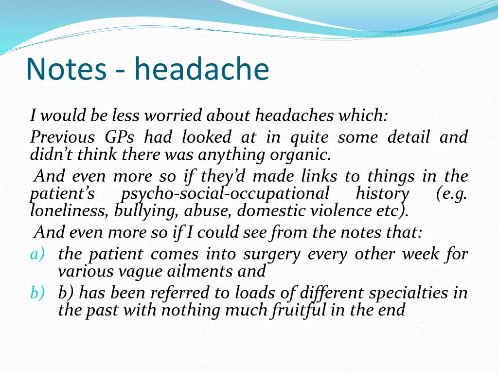 notes headache