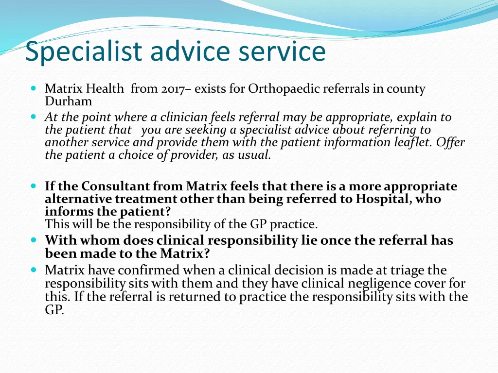 specialist advice service