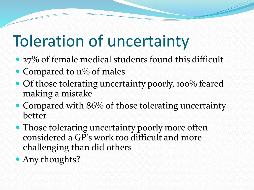 toleration of uncertainty 27 of female medical