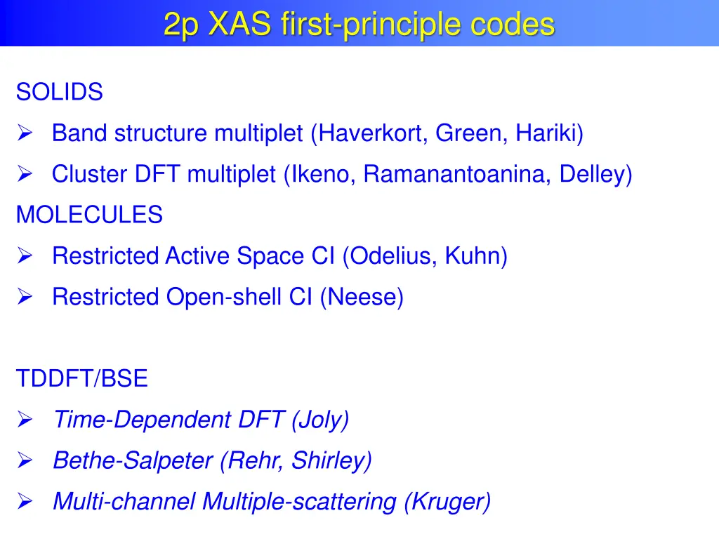 2p xas first principle codes