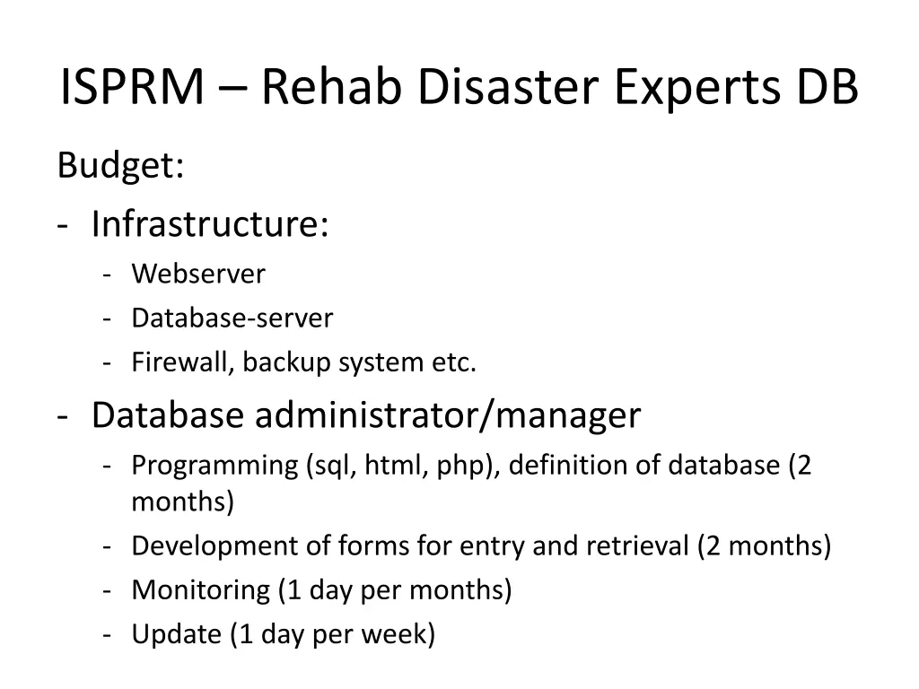 isprm rehab disaster experts db 10