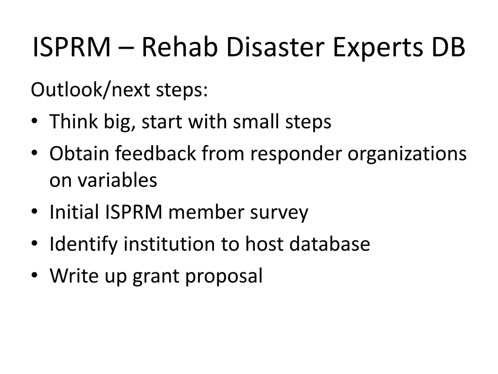 isprm rehab disaster experts db 11