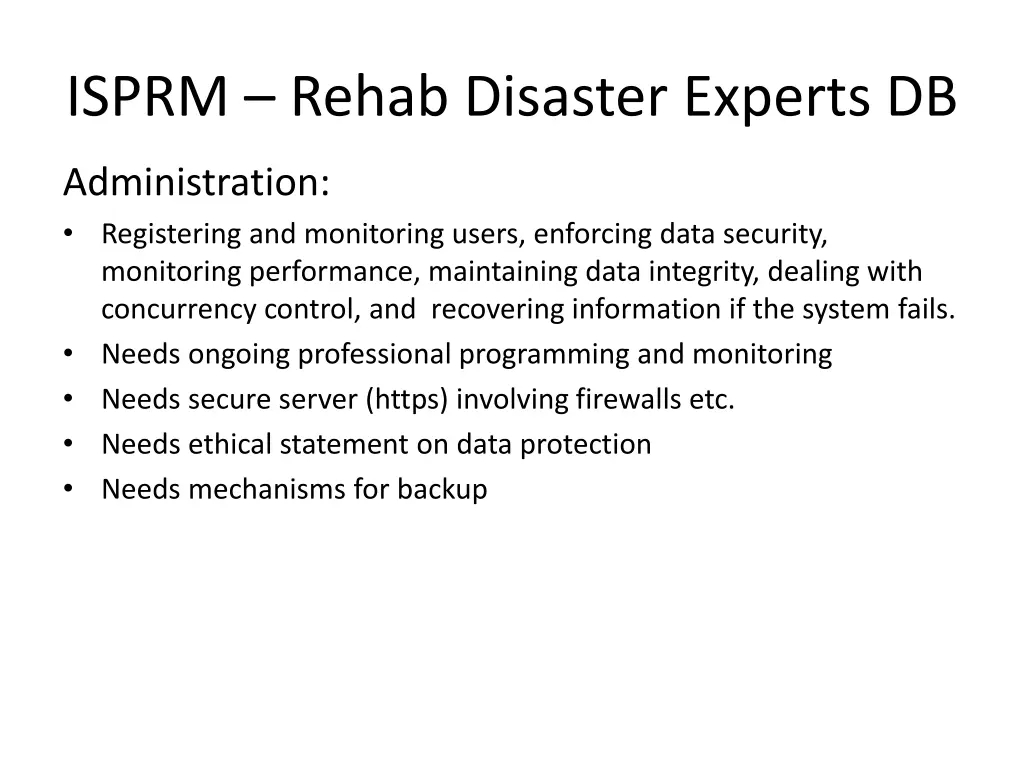 isprm rehab disaster experts db 8