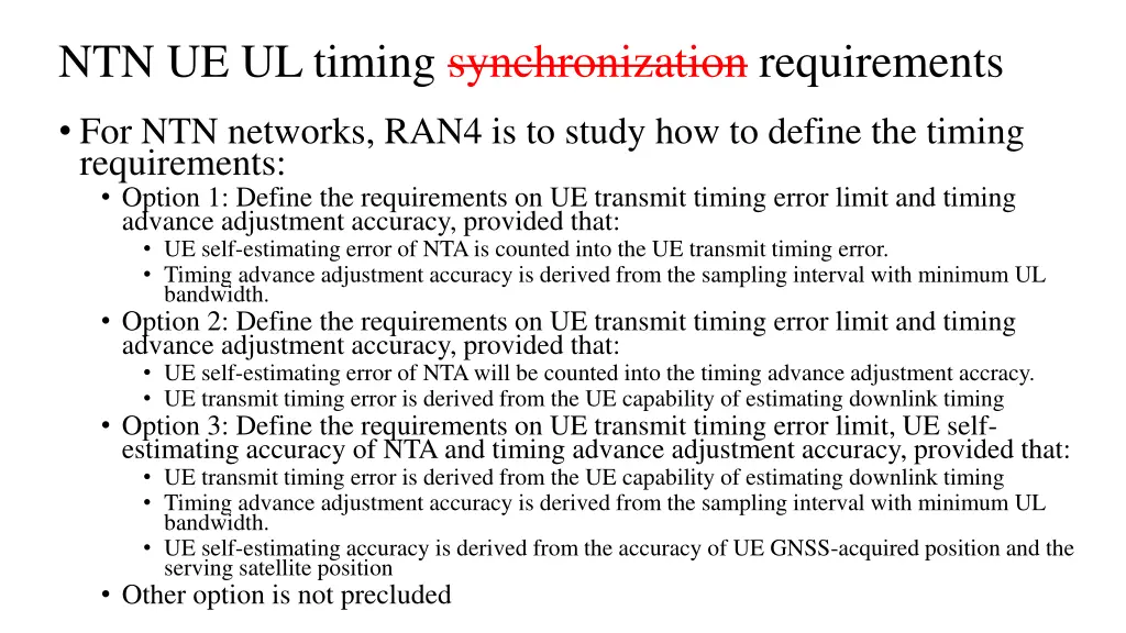 ntn ue ul timing synchronization requirements