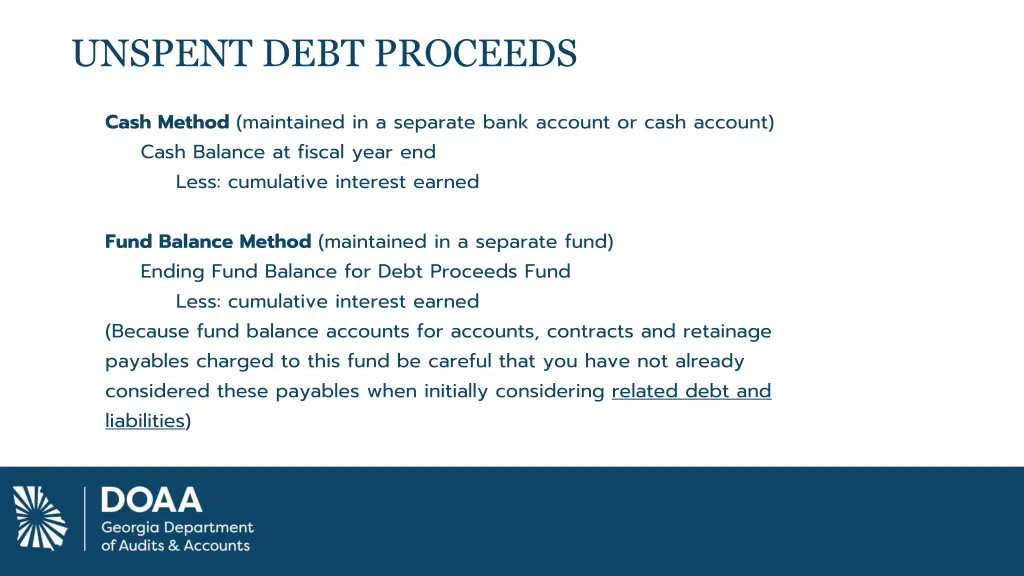 unspent debt proceeds