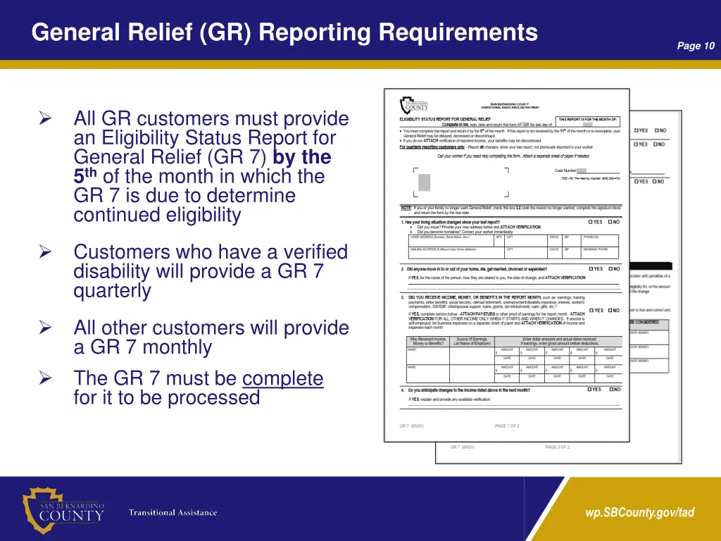 general relief gr reporting requirements