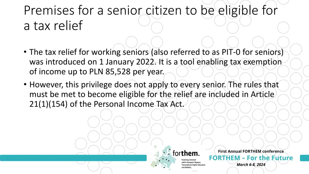 premises for a senior citizen to be eligible