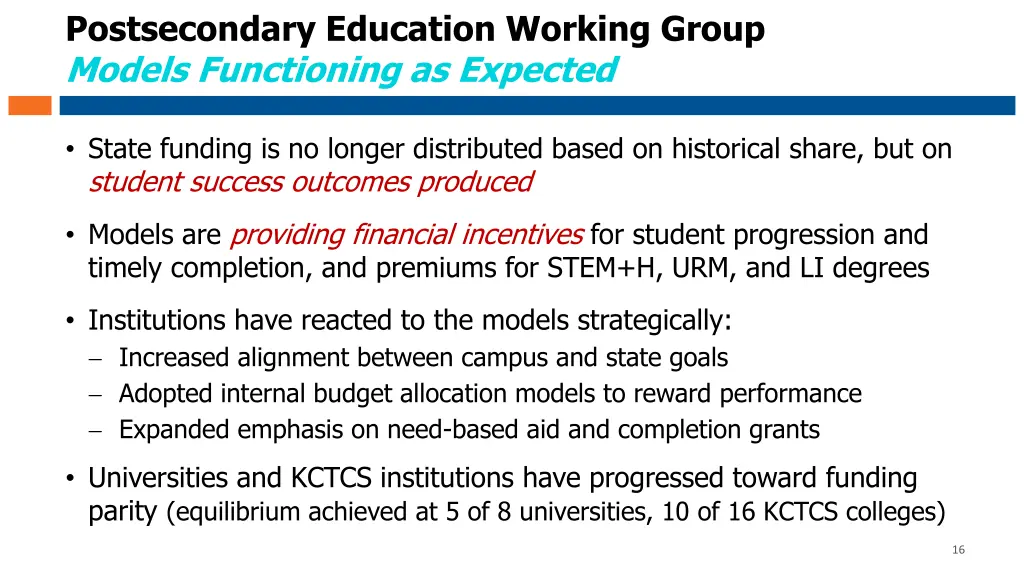 postsecondary education working group models