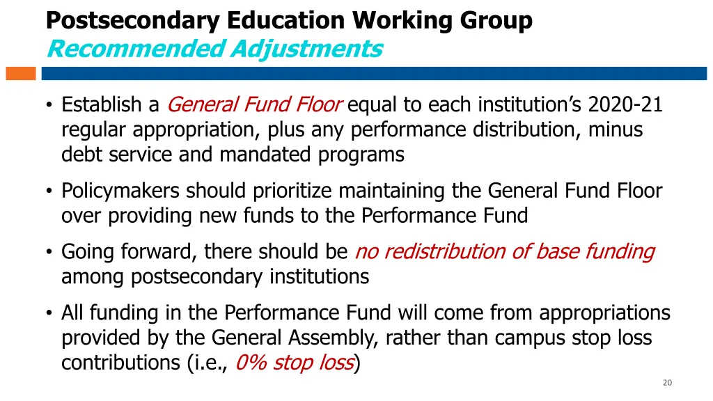 postsecondary education working group recommended