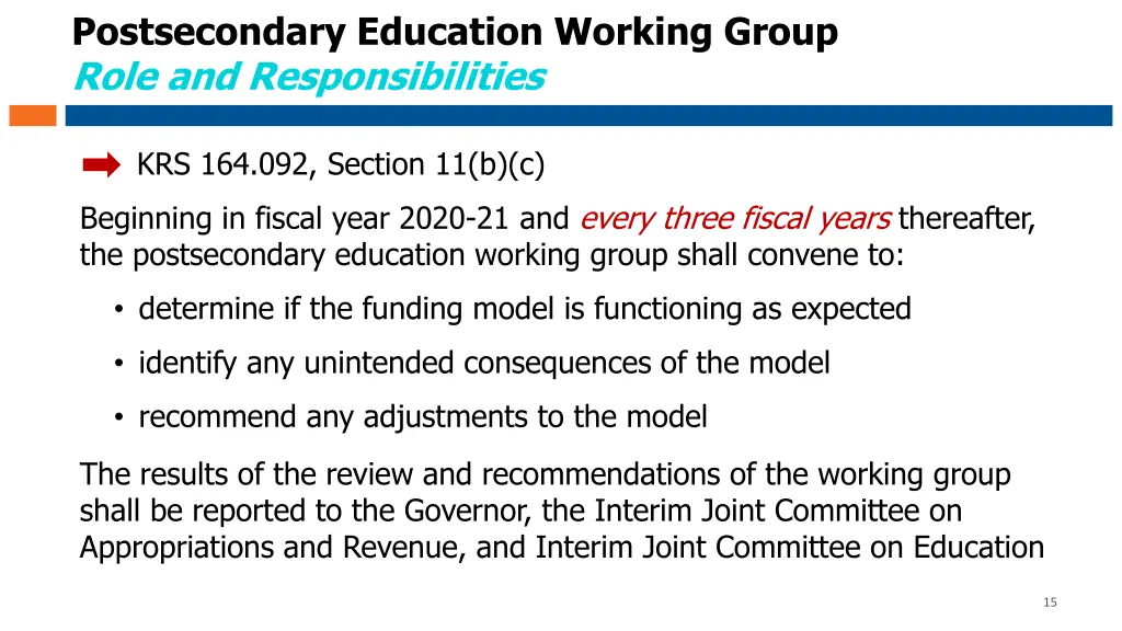 postsecondary education working group role