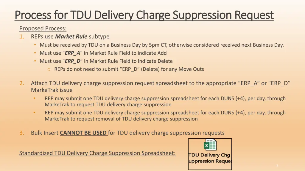 process for tdu delivery charge suppression