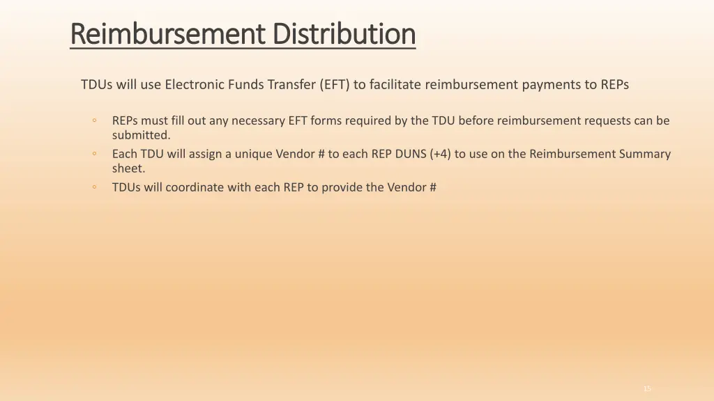 reimbursement distribution reimbursement